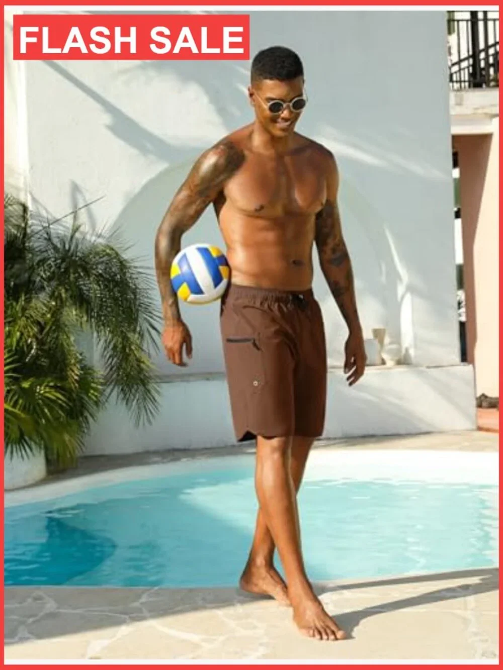 Mens Swim Trunks with Compression Liner 9-Inch Quick Dry Pockets